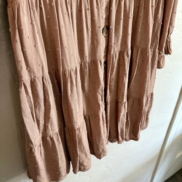 Anthropologie By the River Size Large Dress - Tan Brown Tiered Eyelet Buttoned - Picture 5 of 10